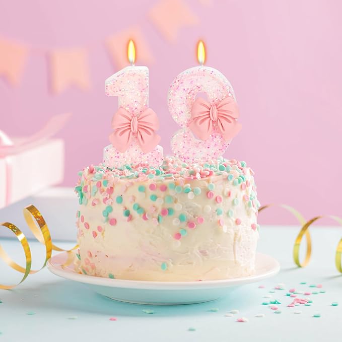 19th Birthday Candles for Cake, Pink Bow Number Cake Candles, 2.76 inch Number Happy Birthday Candle, Cake Topper Decoration for Birthday Party (Number 19)
