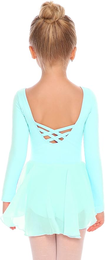 Zaclotre Ballet Leotards for Girls Toddler Classic Long Sleeve Criss-Cross Back Dance Dress Ballerina Outfits