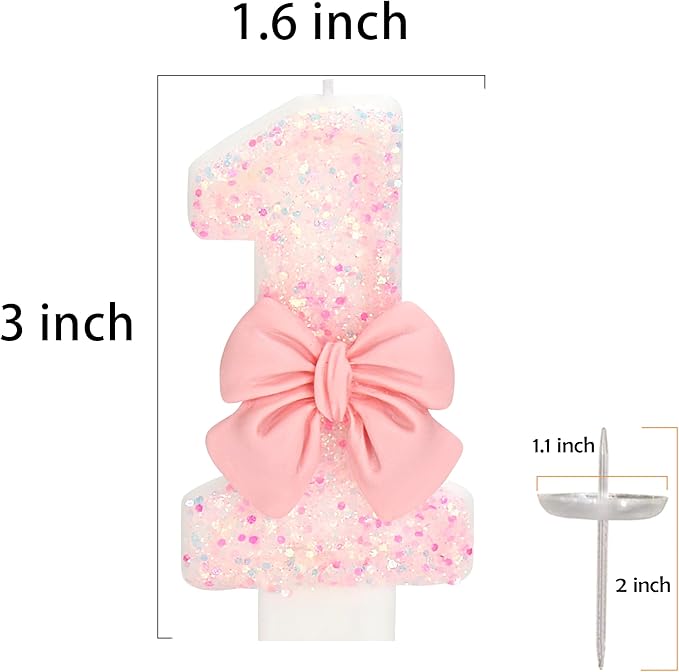 19th Birthday Candles for Cake, Pink Bow Number Cake Candles, 2.76 inch Number Happy Birthday Candle, Cake Topper Decoration for Birthday Party (Number 19)