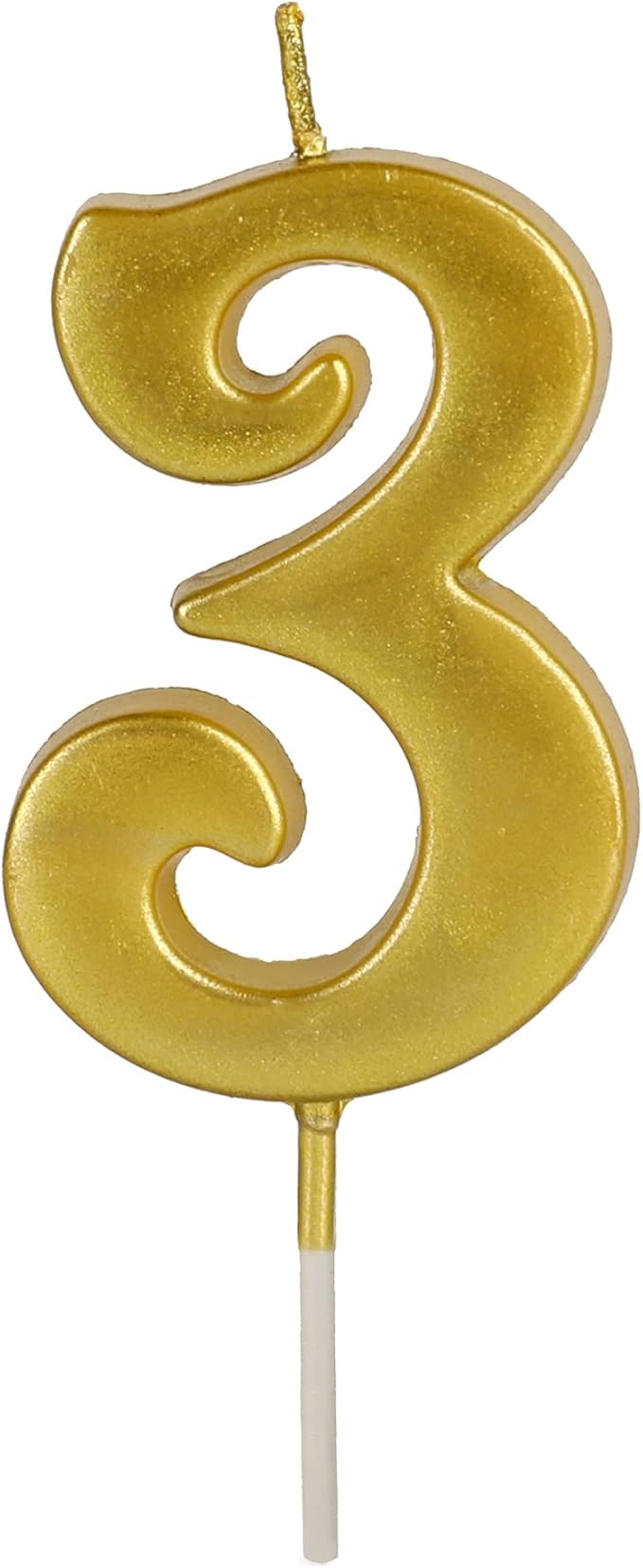 Gold Birthday Candles for Cake, Premium Glitter 3rd Number Candle Birthday Party Wedding Anniversary Decoration for Kids Women or Men, Number 3