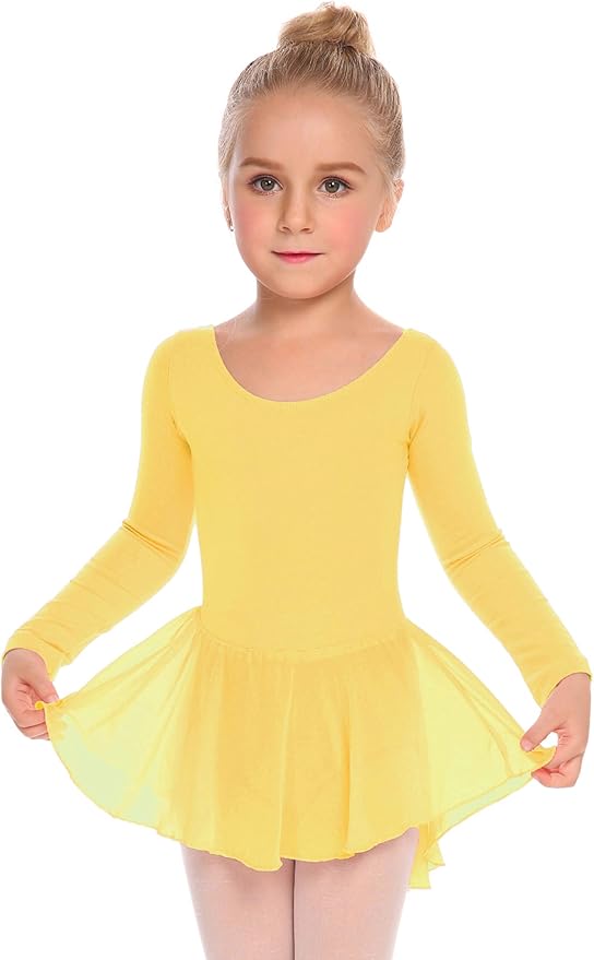 Zaclotre Ballet Leotards for Girls Toddler Classic Long Sleeve Criss-Cross Back Dance Dress Ballerina Outfits