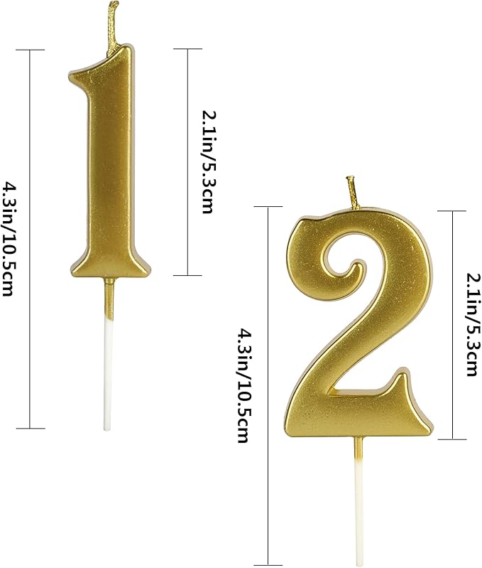 Gold Birthday Candles for Cake, Premium Glitter 2nd Number Candle Birthday Party Wedding Anniversary Decoration for Kids Women or Men, Number 2