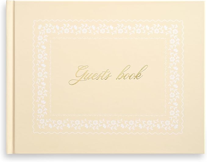 &And Per Se Wedding Guest Book - Elegant Guest Book for Wedding Reception, Baby Showers, Birthdays & Special Events, HardCovered Sign-in Book with Blank Lined Pages & Photo Spots (Beige with Pattern)