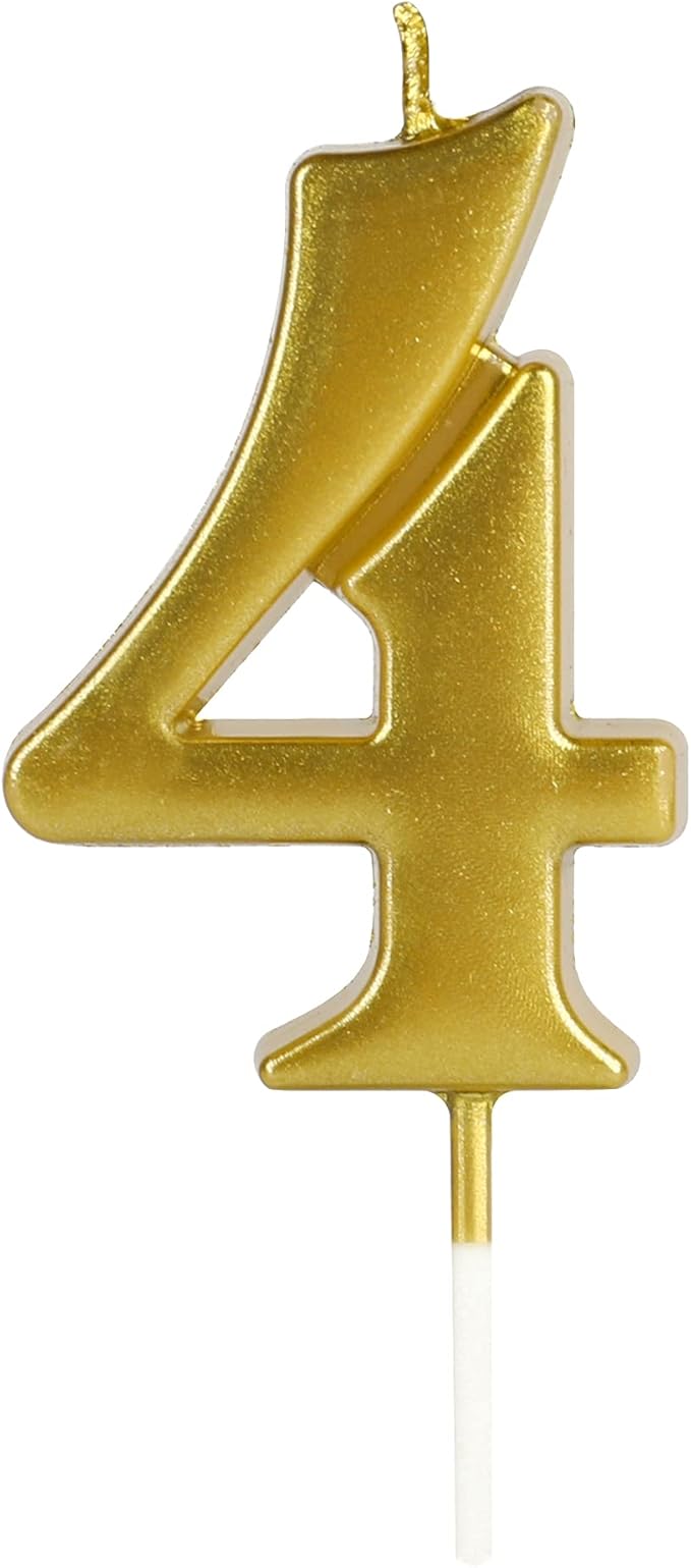Gold Birthday Candles for Cake, Premium Glitter 4th Number Candle Birthday Party Wedding Anniversary Decoration for Kids Women or Men, Number 4