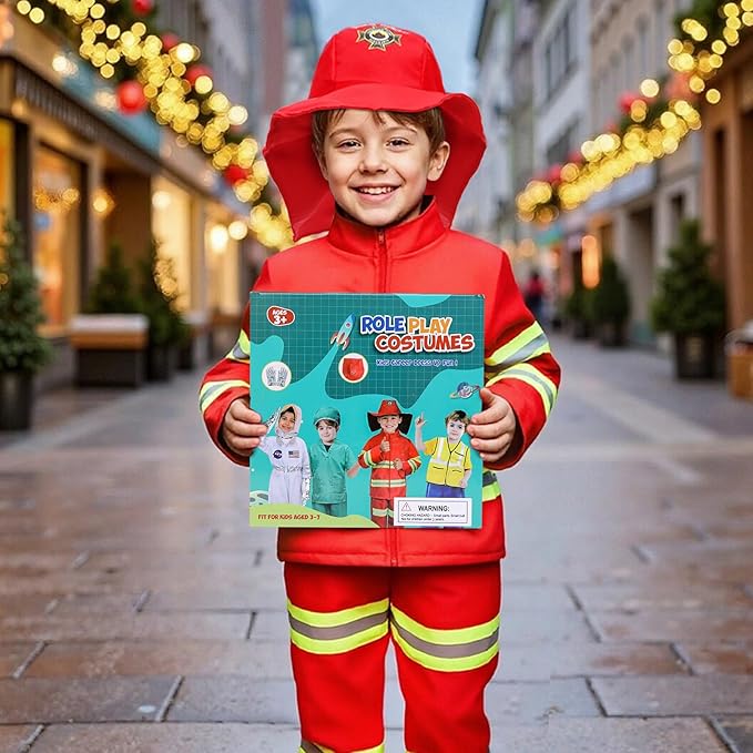LOYO Kids Role Play Dress Up Clothes for 3-8 Years Old Play, 4 Sets Astronaut/Doctor/Fireman/Construction Costume for Kids And Toddlers Boys Halloween Costumes