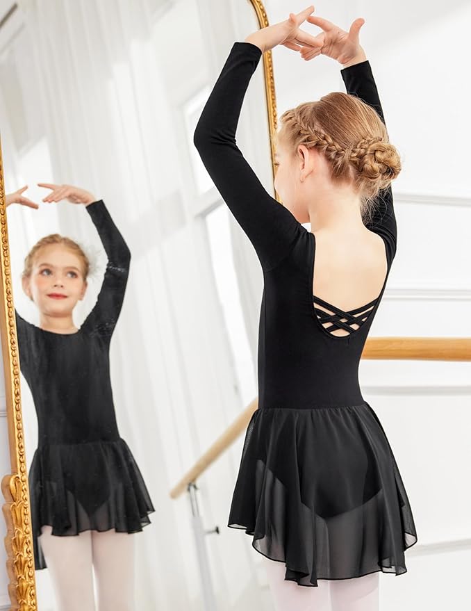 Zaclotre Ballet Leotards for Girls Toddler Classic Long Sleeve Criss-Cross Back Dance Dress Ballerina Outfits