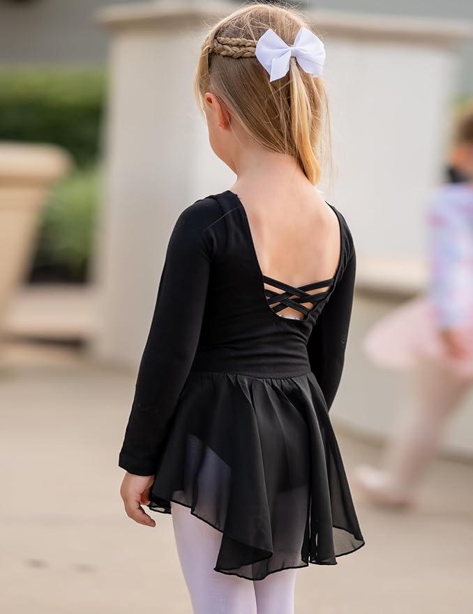 Zaclotre Ballet Leotards for Girls Toddler Classic Long Sleeve Criss-Cross Back Dance Dress Ballerina Outfits