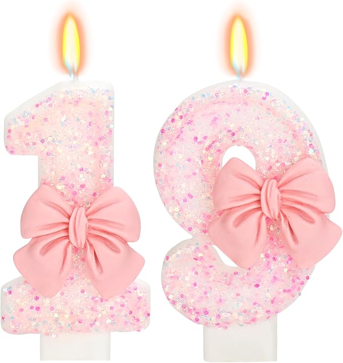19th Birthday Candles for Cake, Pink Bow Number Cake Candles, 2.76 inch Number Happy Birthday Candle, Cake Topper Decoration for Birthday Party (Number 19)