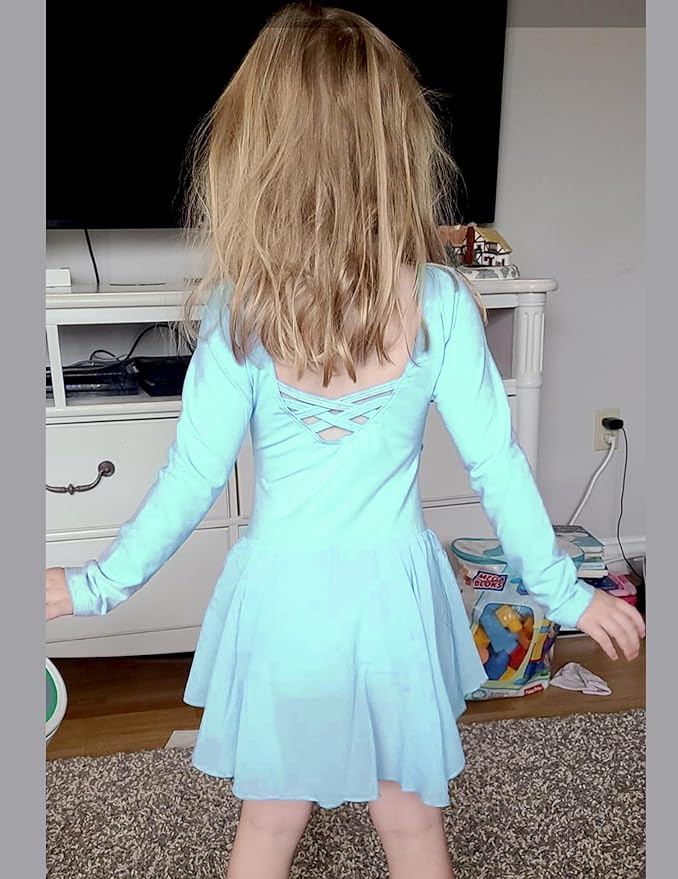 Zaclotre Ballet Leotards for Girls Toddler Classic Long Sleeve Criss-Cross Back Dance Dress Ballerina Outfits
