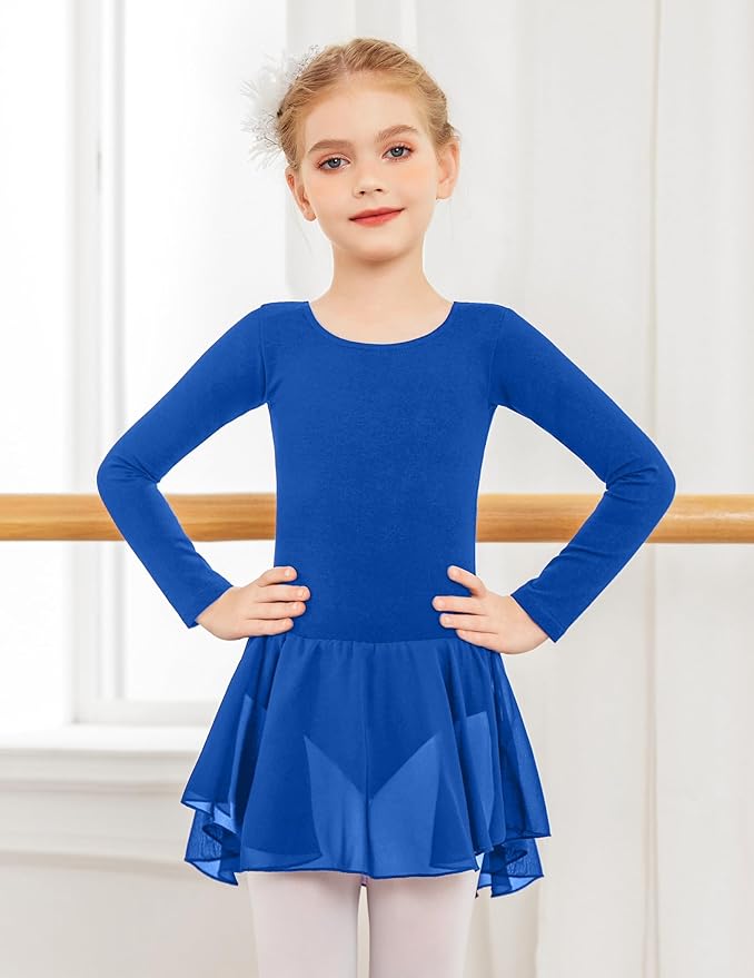 Zaclotre Ballet Leotards for Girls Toddler Classic Long Sleeve Criss-Cross Back Dance Dress Ballerina Outfits