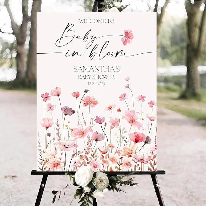 Personalized Baby in Bloom Baby Shower Signs, Wildflower Baby's Sign for Girls or Boys, Custom Name Sign, Gender Reveal Party Decorations, Baby's Gift, Birthday Gift, Spring Flowers Theme - 01