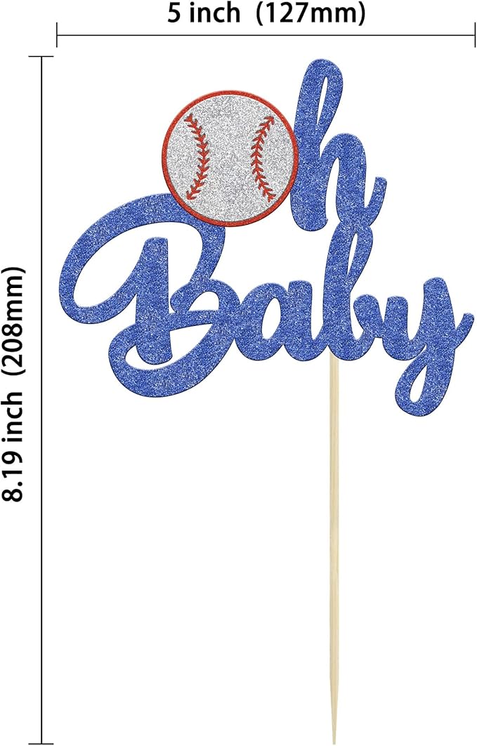 1 Pack Baseball Oh Baby Cupcake Toppers Glitter Sport Baseball Theme Babyshower Oh Baby Cake Decoration for Baseball Theme Babyshower Birthday Party Cake Decorations Supplies