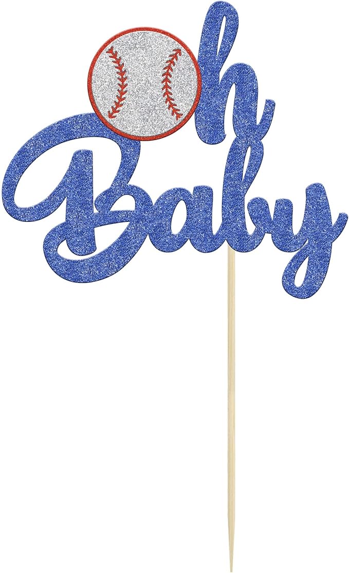 1 Pack Baseball Oh Baby Cupcake Toppers Glitter Sport Baseball Theme Babyshower Oh Baby Cake Decoration for Baseball Theme Babyshower Birthday Party Cake Decorations Supplies