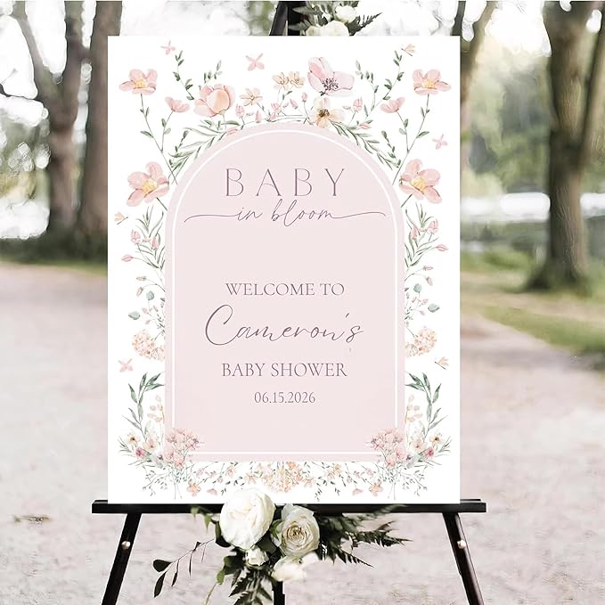 Personalized Baby in Bloom Baby Shower Signs, Wildflower Baby's Sign for Girls or Boys, Custom Name Sign, Gender Reveal Party Decorations, Baby's Gift, Birthday Gift, Spring Flowers Theme - 06