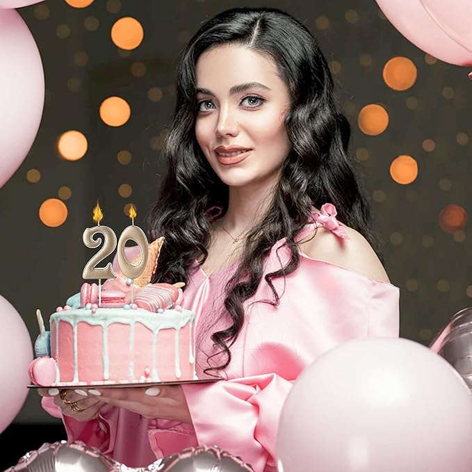 Champagne Gold 16th Birthday Candles for Cake, Number 16 1 6 Glitter Candle Party Anniversary Cakes Decoration for Kids Women or Men