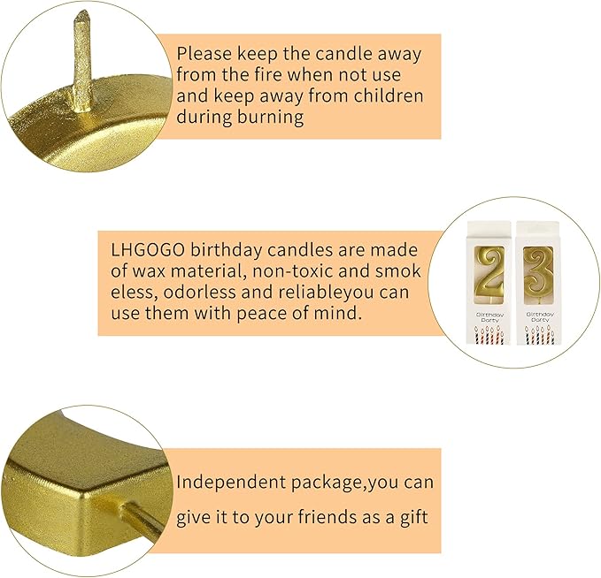 Gold Birthday Candles for Cake, Premium Glitter 3rd Number Candle Birthday Party Wedding Anniversary Decoration for Kids Women or Men, Number 3