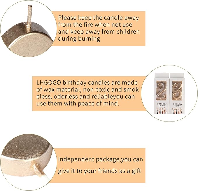 Champagne Gold 16th Birthday Candles for Cake, Number 16 1 6 Glitter Candle Party Anniversary Cakes Decoration for Kids Women or Men