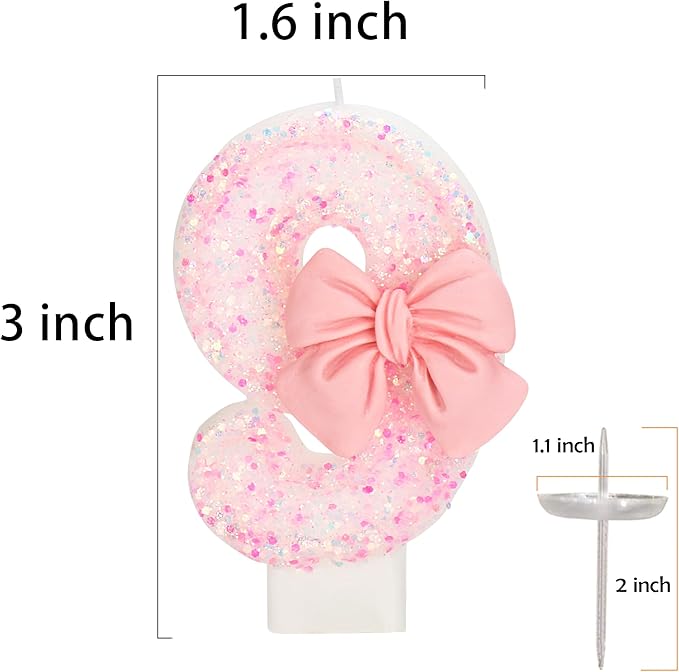 19th Birthday Candles for Cake, Pink Bow Number Cake Candles, 2.76 inch Number Happy Birthday Candle, Cake Topper Decoration for Birthday Party (Number 19)