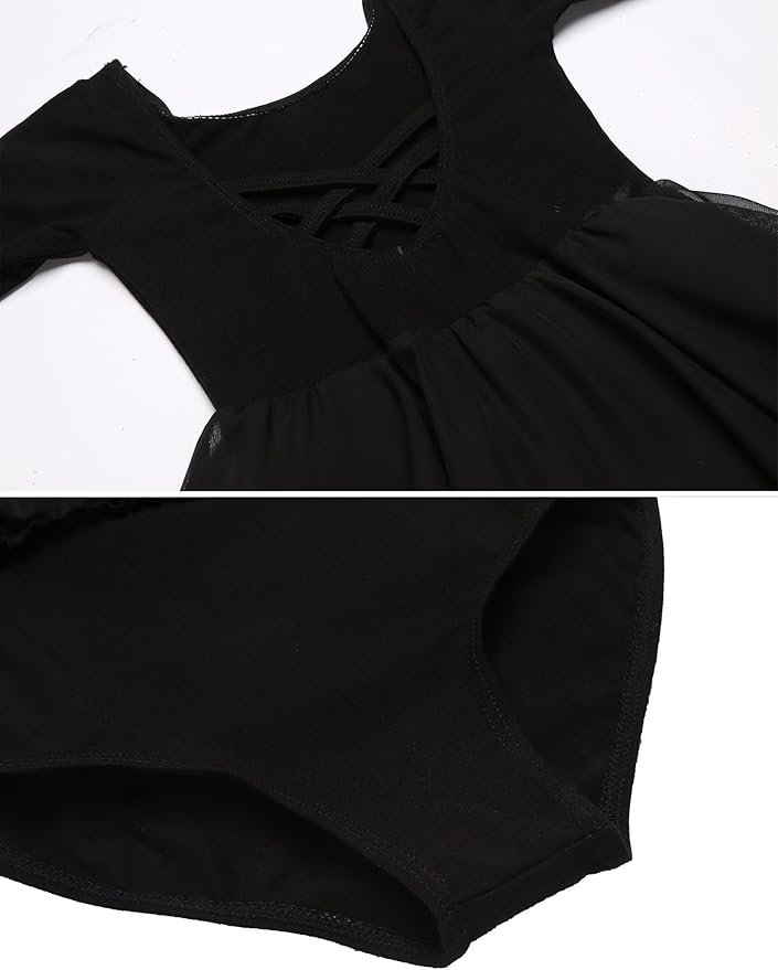 Zaclotre Ballet Leotards for Girls Toddler Classic Long Sleeve Criss-Cross Back Dance Dress Ballerina Outfits