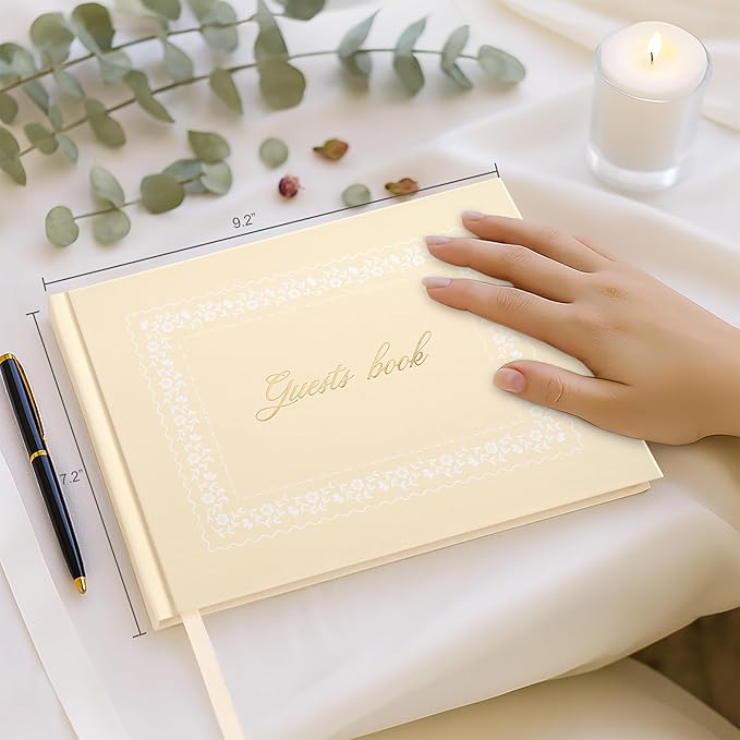 &And Per Se Wedding Guest Book - Elegant Guest Book for Wedding Reception, Baby Showers, Birthdays & Special Events, HardCovered Sign-in Book with Blank Lined Pages & Photo Spots (Beige with Pattern)