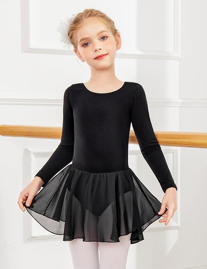 Zaclotre Ballet Leotards for Girls Toddler Classic Long Sleeve Criss-Cross Back Dance Dress Ballerina Outfits
