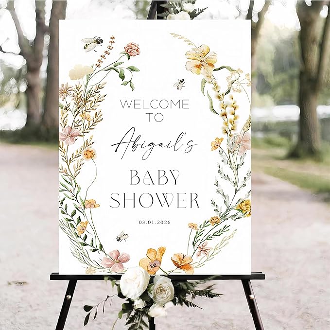 Personalized Baby in Bloom Baby Shower Signs, Wildflower Baby's Sign for Girls or Boys, Custom Name Sign, Gender Reveal Party Decorations, Baby's Gift, Birthday Gift, Spring Flowers Theme - 24