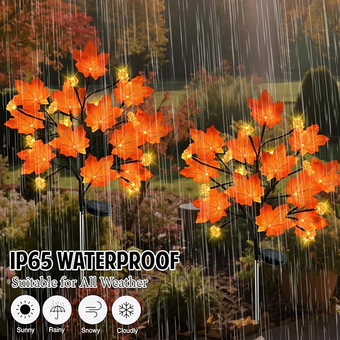 4Pack Fall Solar Lights Outdoor Decorative, Waterproof 80Led Orange Solars Lights Outdoor with 8 Modes, Pumpkin Solar Light for Fall Yard Outside Halloween Thanksgiving Decorations