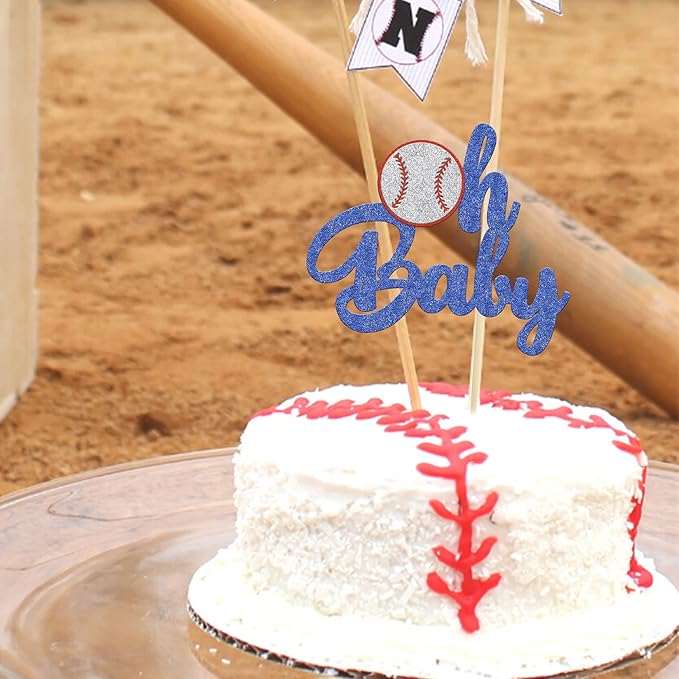 1 Pack Baseball Oh Baby Cupcake Toppers Glitter Sport Baseball Theme Babyshower Oh Baby Cake Decoration for Baseball Theme Babyshower Birthday Party Cake Decorations Supplies