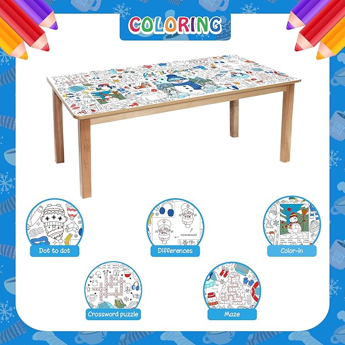 Winter Coloring Tablecloth for Kids, A Large 30x72 Inch Poster with Snowman, Snowflake, and Winter Scenes, Perfect for Holiday Party Games, Decorations, Classroom Fun, and Seasonal Supplies
