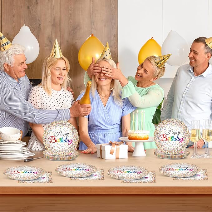 CHUNNIN 50PCS Confetti Sprinkles Plates and Napkins Pastel Happy Birthdays Party Decorations Confetti Theme Party Tableware Set Serves 25 Guest Baby Shower Birthday Supplies