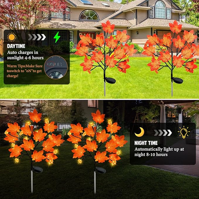 4Pack Fall Solar Lights Outdoor Decorative, Waterproof 80Led Orange Solars Lights Outdoor with 8 Modes, Pumpkin Solar Light for Fall Yard Outside Halloween Thanksgiving Decorations