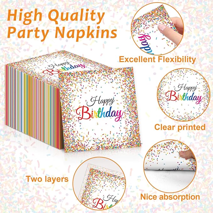 CHUNNIN 50PCS Confetti Sprinkles Plates and Napkins Pastel Happy Birthdays Party Decorations Confetti Theme Party Tableware Set Serves 25 Guest Baby Shower Birthday Supplies