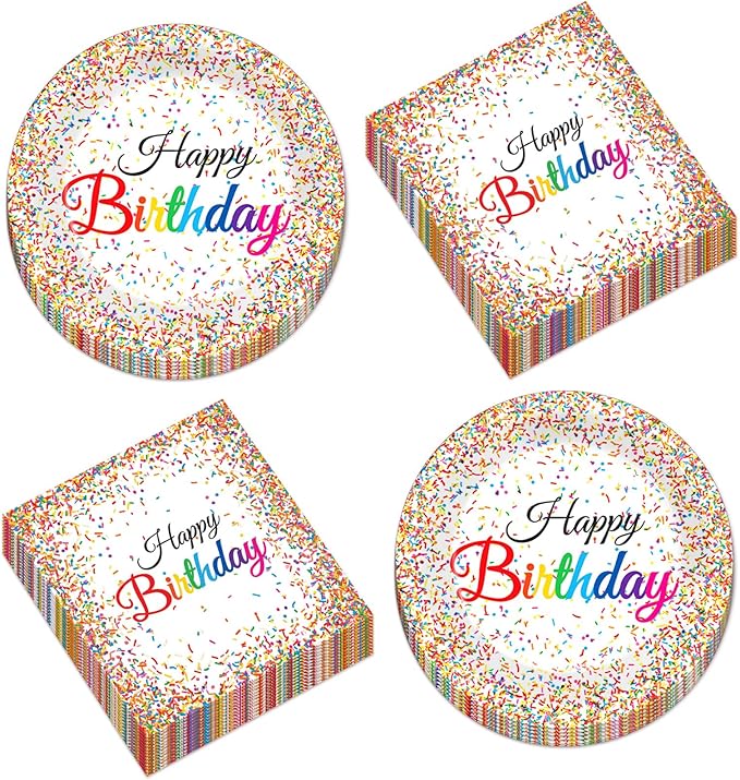 CHUNNIN 50PCS Confetti Sprinkles Plates and Napkins Pastel Happy Birthdays Party Decorations Confetti Theme Party Tableware Set Serves 25 Guest Baby Shower Birthday Supplies