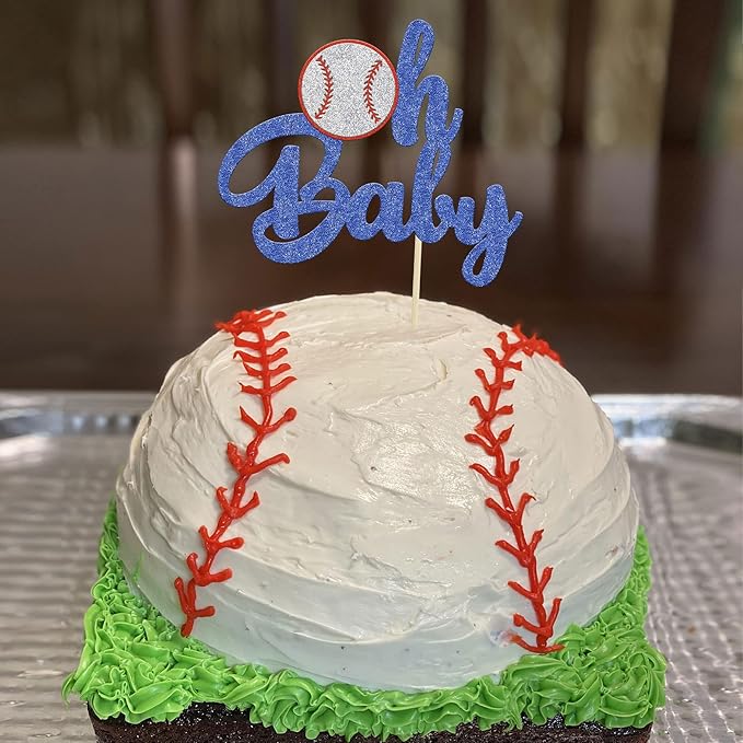 1 Pack Baseball Oh Baby Cupcake Toppers Glitter Sport Baseball Theme Babyshower Oh Baby Cake Decoration for Baseball Theme Babyshower Birthday Party Cake Decorations Supplies