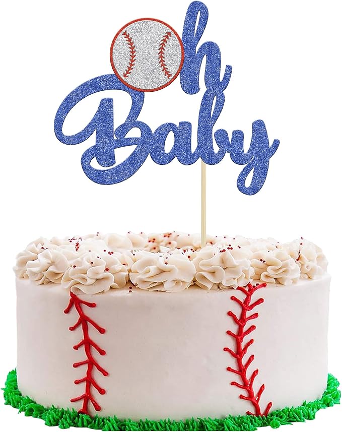 1 Pack Baseball Oh Baby Cupcake Toppers Glitter Sport Baseball Theme Babyshower Oh Baby Cake Decoration for Baseball Theme Babyshower Birthday Party Cake Decorations Supplies