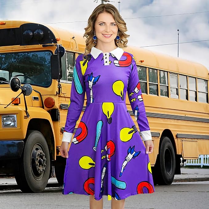 Halloween Women's Planets Stars Moon Solar System Dress Cosplay Costume A-Line Dress