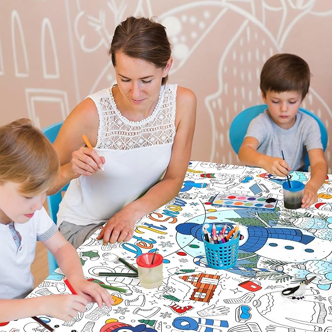 Winter Coloring Tablecloth for Kids, A Large 30x72 Inch Poster with Snowman, Snowflake, and Winter Scenes, Perfect for Holiday Party Games, Decorations, Classroom Fun, and Seasonal Supplies