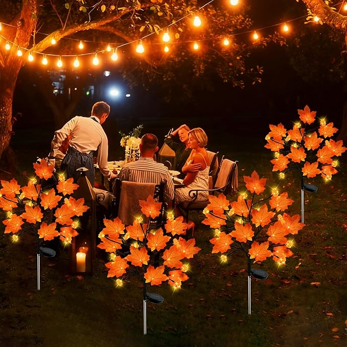 4Pack Fall Solar Lights Outdoor Decorative, Waterproof 80Led Orange Solars Lights Outdoor with 8 Modes, Pumpkin Solar Light for Fall Yard Outside Halloween Thanksgiving Decorations